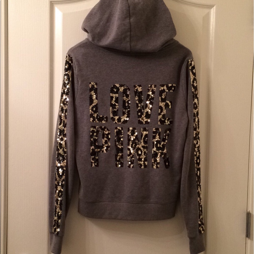 ✨RARE✨ Cheetah Print Sequin Zip Up Hoodie VS PINK